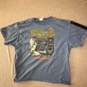 Hanes Harley Davidson T Shirt Mens Size XL Blue Graphic Print Short Sleeve